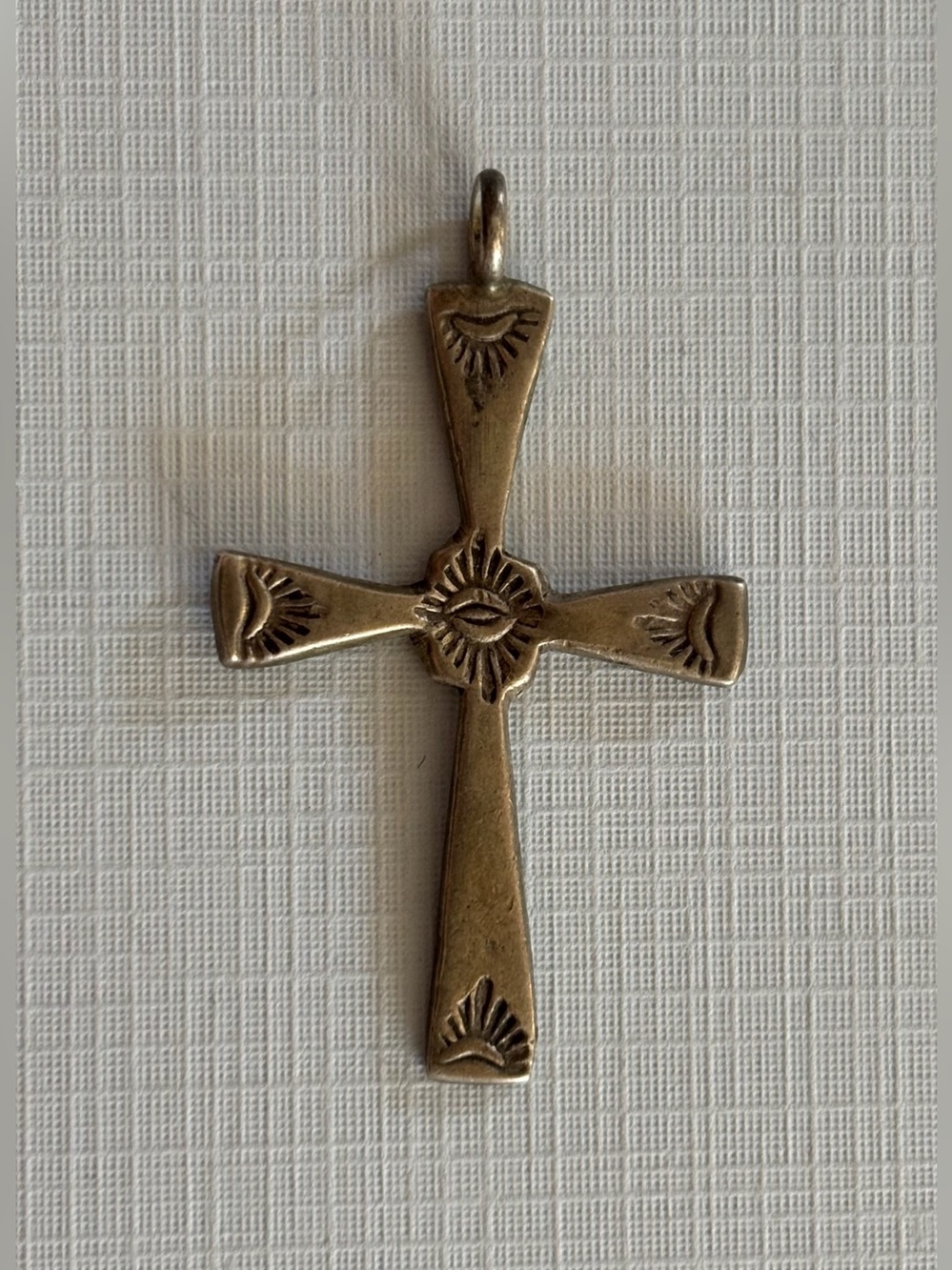 Vintage Southwestern Solid Silver Cross Pendant Hand Stamped Eye Protection